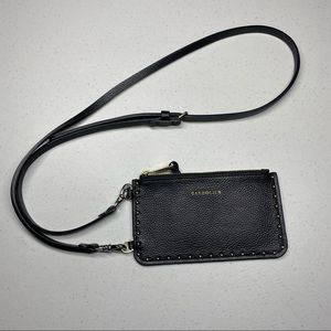 Bandolier Round Studded Crossbody Black Pebbled Leather